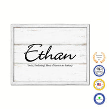 Load image into Gallery viewer, Ethan Name Plate White Wash Wood Frame Canvas Print Boutique Cottage Decor Shabby Chic