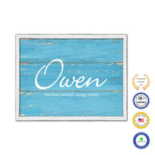 Load image into Gallery viewer, Owen Name Plate White Wash Wood Frame Canvas Print Boutique Cottage Decor Shabby Chic