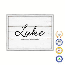 Load image into Gallery viewer, Luke Name Plate White Wash Wood Frame Canvas Print Boutique Cottage Decor Shabby Chic