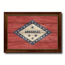 Load image into Gallery viewer, Arkansas State Flag Texture Canvas Print with Brown Picture Frame Gifts Home Decor Wall Art Collectible Decoration