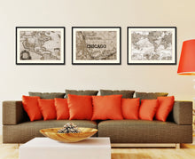Load image into Gallery viewer, Chicago Illinois Vintage Sepia Map Canvas Print, Picture Frame Gifts Home Decor Wall Art Decoration