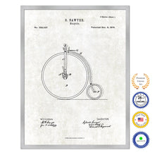 Load image into Gallery viewer, 1879 Bicycle Old Patent Art Print on Canvas Custom Framed Vintage Home Decor Wall Decoration Great for Gifts