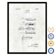 Load image into Gallery viewer, 1931 Cowboy Pocket Knife Vintage Patent Artwork Black Framed Canvas Print Home Office Decor Great for Cowboy Cowgirl Horseback Rider