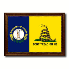 Load image into Gallery viewer, Gadsden Don't Tread On Me Tea Party Kentucky State Military Flag Canvas Print with Brown Picture Frame Home Decor Wall Art Gift Ideas