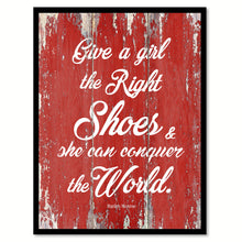 Load image into Gallery viewer, Give a girl the right shoes & she can conquer the world - Marilyn Monroe Quote Saying Canvas Print with Picture Frame Home Decor Wall Art, Red