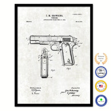Load image into Gallery viewer, 1911 Handgun Firearm Old Patent Art Print on Canvas Custom Framed Vintage Home Decor Wall Decoration Great for Gifts