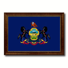 Load image into Gallery viewer, Pennsylvania State Flag Canvas Print with Custom Brown Picture Frame Home Decor Wall Art Decoration Gifts