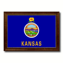 Load image into Gallery viewer, Kansas State Flag Canvas Print with Custom Brown Picture Frame Home Decor Wall Art Decoration Gifts