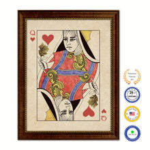 Load image into Gallery viewer, Queen Heart Poker Decks of Vintage Cards Print on Canvas Brown Custom Framed