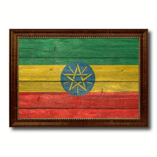 Load image into Gallery viewer, Ethiopia Country Flag Texture Canvas Print with Brown Custom Picture Frame Home Decor Gift Ideas Wall Art Decoration