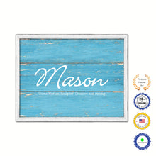 Load image into Gallery viewer, Mason Name Plate White Wash Wood Frame Canvas Print Boutique Cottage Decor Shabby Chic