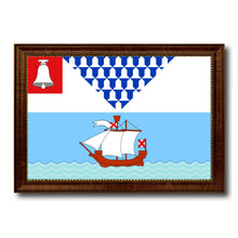 Load image into Gallery viewer, Belfast City Maine State Flag Canvas Print Brown Picture Frame