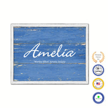 Load image into Gallery viewer, Amelia Name Plate White Wash Wood Frame Canvas Print Boutique Cottage Decor Shabby Chic