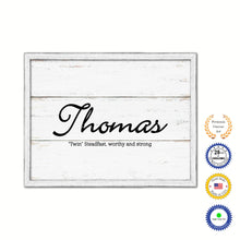 Load image into Gallery viewer, Thomas Name Plate White Wash Wood Frame Canvas Print Boutique Cottage Decor Shabby Chic