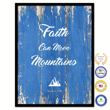 Load image into Gallery viewer, Faith Can Move Mountains - Matthew 18:20 Bible Verse Scripture Quote Blue Canvas Print with Picture Frame