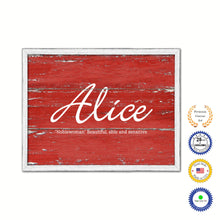 Load image into Gallery viewer, Alice Name Plate White Wash Wood Frame Canvas Print Boutique Cottage Decor Shabby Chic