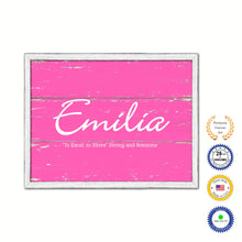 Load image into Gallery viewer, Emilia Name Plate White Wash Wood Frame Canvas Print Boutique Cottage Decor Shabby Chic