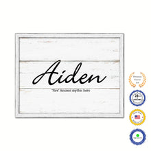 Load image into Gallery viewer, Aiden Name Plate White Wash Wood Frame Canvas Print Boutique Cottage Decor Shabby Chic