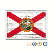Load image into Gallery viewer, Florida State Flag Shabby Chic Gifts Home Decor Wall Art Canvas Print, White Wash Wood Frame