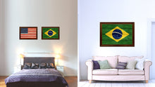Load image into Gallery viewer, Brazil Country Flag Texture Canvas Print with Brown Custom Picture Frame Home Decor Gift Ideas Wall Art Decoration