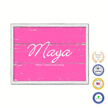 Load image into Gallery viewer, Maya Name Plate White Wash Wood Frame Canvas Print Boutique Cottage Decor Shabby Chic