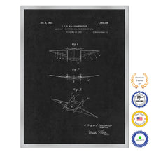 Load image into Gallery viewer, 1933 Three Element Wing Airplane Antique Patent Artwork Silver Framed Canvas Home Office Decor Great for Pilot Gift
