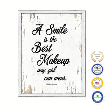 Load image into Gallery viewer, A smile is the best makeup any girl can wear - Marilyn Monroe Inspirational Quote Saying Canvas Print with Picture Frame Home Decor Wall Art, White Wash