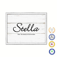 Load image into Gallery viewer, Stella Name Plate White Wash Wood Frame Canvas Print Boutique Cottage Decor Shabby Chic