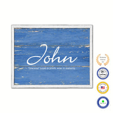 Load image into Gallery viewer, John Name Plate White Wash Wood Frame Canvas Print Boutique Cottage Decor Shabby Chic