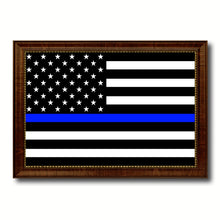 Load image into Gallery viewer, Thin Blue Line Honoring our Men and Women of Law Enforcement American Police USA Flag Canvas Print with Brown Picture Frame Home Decor Wall Art Gift Ideas