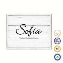 Load image into Gallery viewer, Sofia Name Plate White Wash Wood Frame Canvas Print Boutique Cottage Decor Shabby Chic