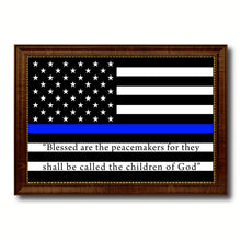 Load image into Gallery viewer, Law Enforcement Thin Blue Line Flag With Mathew 5:9 USA Flag Canvas Print with Brown Picture Frame Home Decor Wall Art Gift Ideas