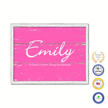Load image into Gallery viewer, Emily Name Plate White Wash Wood Frame Canvas Print Boutique Cottage Decor Shabby Chic