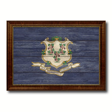 Load image into Gallery viewer, Connecticut State Flag Texture Canvas Print with Brown Picture Frame Gifts Home Decor Wall Art Collectible Decoration