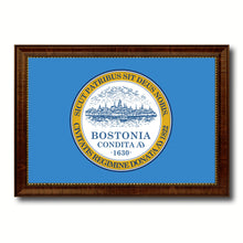 Load image into Gallery viewer, Boston City Massachusetts State Flag Canvas Print Brown Picture Frame