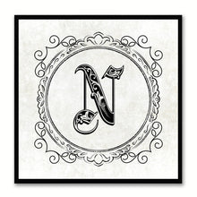 Load image into Gallery viewer, Alphabet N White Canvas Print Black Frame Kids Bedroom Wall Décor Home Art