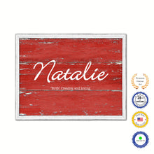 Load image into Gallery viewer, Natalie Name Plate White Wash Wood Frame Canvas Print Boutique Cottage Decor Shabby Chic