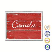 Load image into Gallery viewer, Camila Name Plate White Wash Wood Frame Canvas Print Boutique Cottage Decor Shabby Chic