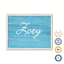 Load image into Gallery viewer, Zoey Name Plate White Wash Wood Frame Canvas Print Boutique Cottage Decor Shabby Chic