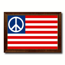 Load image into Gallery viewer, Peace Sign American Military Flag Canvas Print with Brown Picture Frame Home Decor Wall Art Gift Ideas