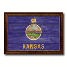 Load image into Gallery viewer, Kansas State Flag Texture Canvas Print with Brown Picture Frame Gifts Home Decor Wall Art Collectible Decoration