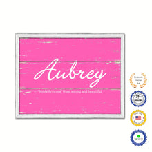 Load image into Gallery viewer, Aubrey Name Plate White Wash Wood Frame Canvas Print Boutique Cottage Decor Shabby Chic