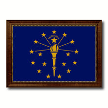 Load image into Gallery viewer, Indiana State Flag Canvas Print with Custom Brown Picture Frame Home Decor Wall Art Decoration Gifts