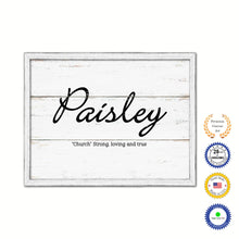 Load image into Gallery viewer, Paisley Name Plate White Wash Wood Frame Canvas Print Boutique Cottage Decor Shabby Chic
