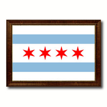 Load image into Gallery viewer, Chicago City Illinois State Flag Canvas Print Brown Picture Frame