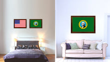 Load image into Gallery viewer, Washington State Flag Canvas Print with Custom Brown Picture Frame Home Decor Wall Art Decoration Gifts