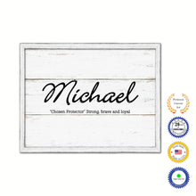 Load image into Gallery viewer, Michael Name Plate White Wash Wood Frame Canvas Print Boutique Cottage Decor Shabby Chic