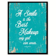 Load image into Gallery viewer, A smile is the best makeup any girl can wear - Marilyn Monroe Inspirational Quote Saying Canvas Print with Picture Frame Home Decor Wall Art, Aqua