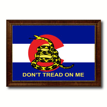 Load image into Gallery viewer, Gadsden Don't Tread On Me Colorado State Military Flag Canvas Print with Brown Picture Frame Home Decor Wall Art Gift Ideas