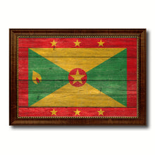 Load image into Gallery viewer, Grenada Country Flag Texture Canvas Print with Brown Custom Picture Frame Home Decor Gift Ideas Wall Art Decoration